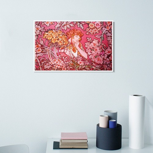 Framed Canvas Print Redhead among Flowers by Alphonse Mucha Wall Art Home Decor - Picture 7 of 17