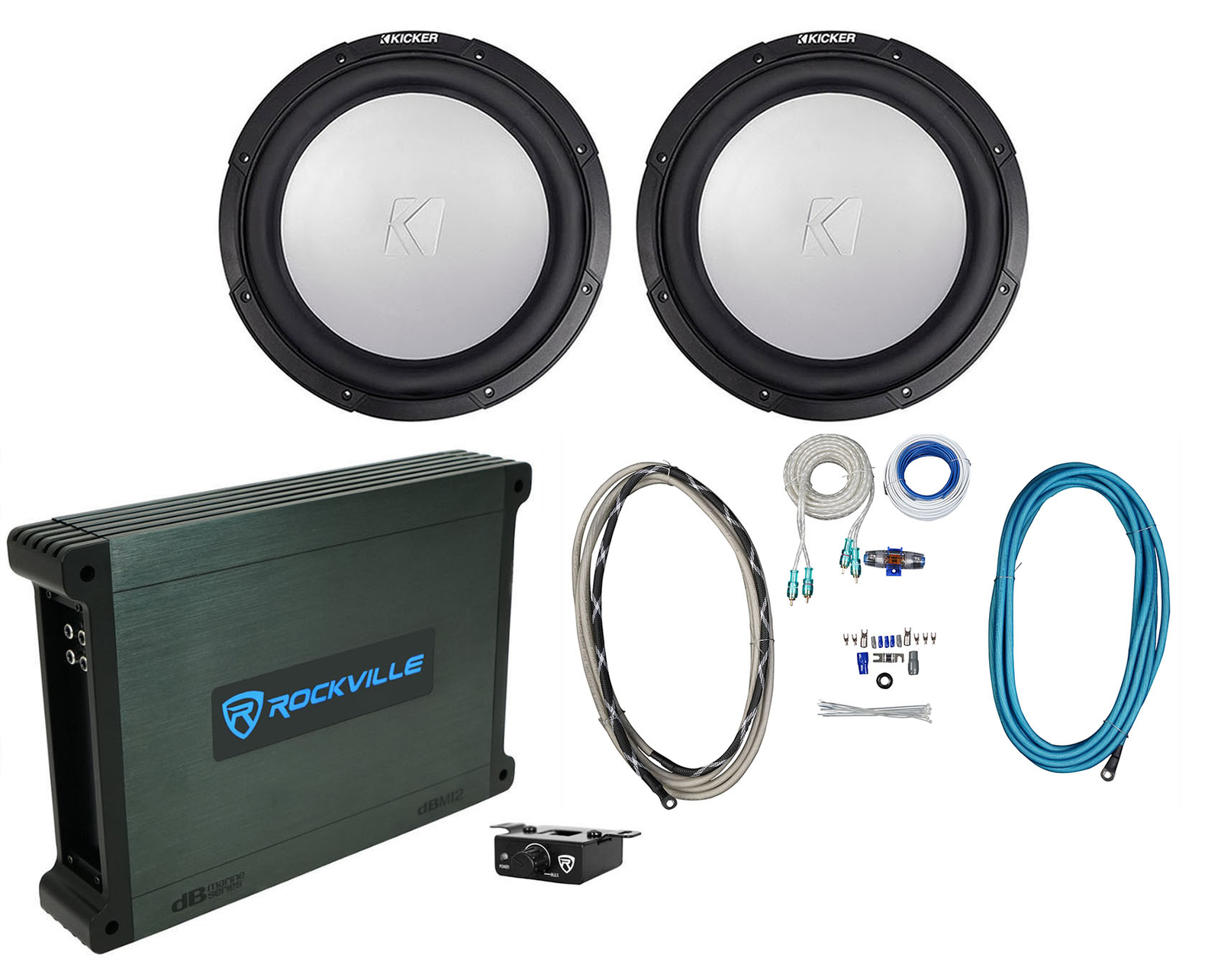 2 KICKER 45KMF124 12 сабвуферов для морских лодок мощностью 350 Вт Моноусилитель Провода 82990₽