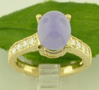  0.30 ct 14k Solid Yellow Gold Oval Lavender Jade  Diamond Ring made in USA 