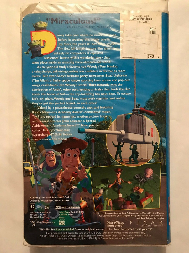 DISNEY'S TOY STORY PIXAR VHS CLAMSHELL | eBay