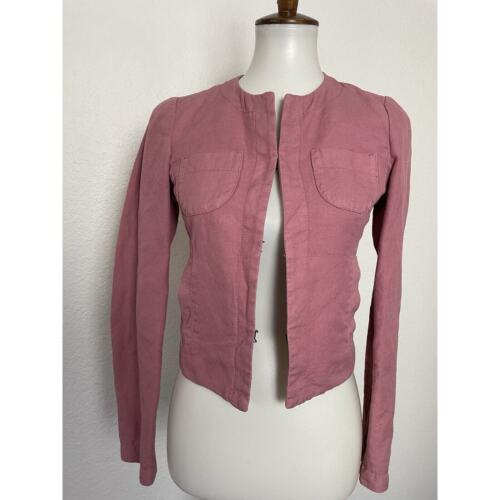 Sisley Jacket Women Sz 40/XS Blazer Single Breast Cotton Linen Pink