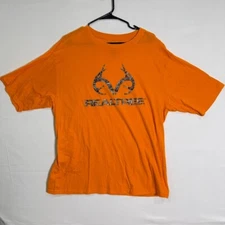 Realtree Men's T-Shirt Large Orange Hunting Camouflage Logo Short Sleeve