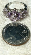sz 7.25 DESIGNER UNIQUE FLOWER SHAPE PURPLE STONES STERLING SILVER RING 4.5g