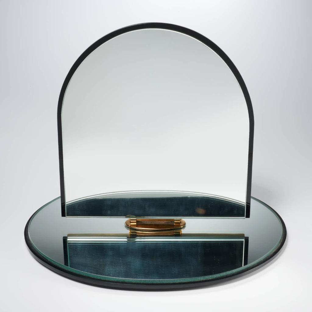 Erte Art Deco Femme Fatale Bronze Sun Flower Swivel Table Mirror 17"l 14"w 12"h