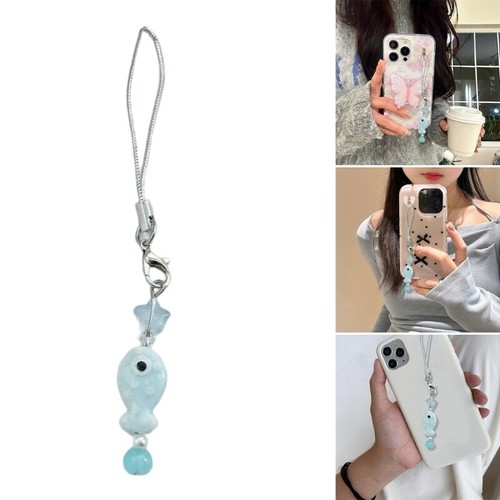 Sweet Blue Fish Beads Pendant Phone Straps Bag Charm Key Decoration Chain - Zdjęcie 4 z 9
