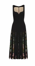 Oscar de la Renta MIXED BOTANICAL PLEATED MIDI DRESS Size 0 MSRP$3690