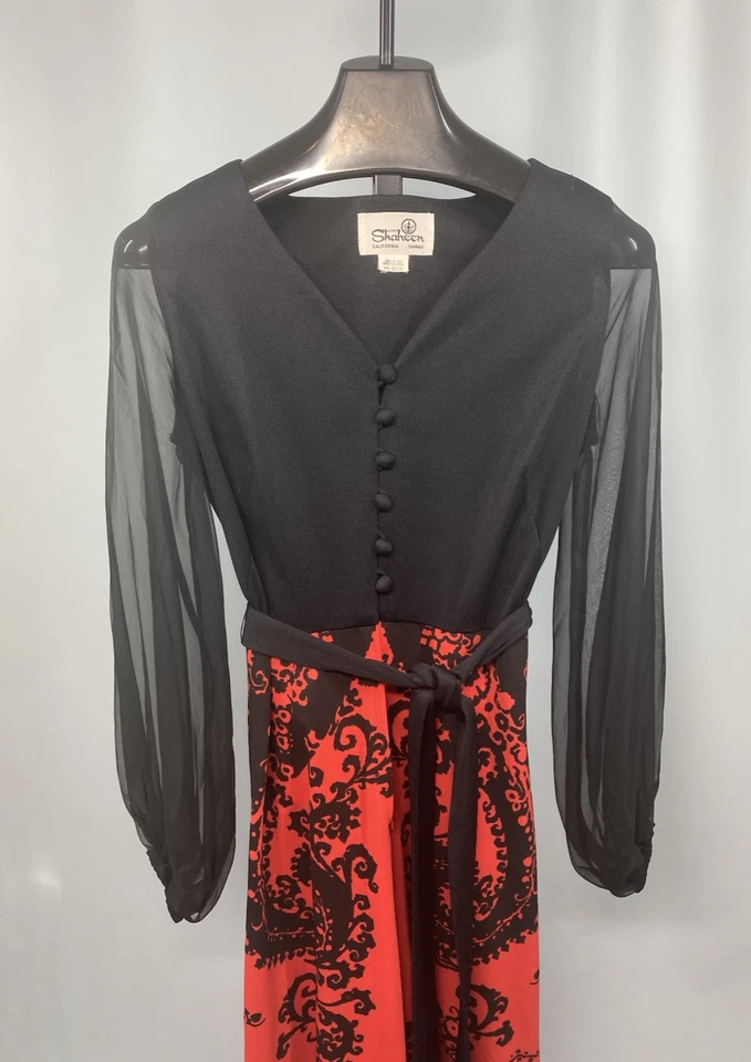 Mono SHAHEEN Mujer Vintage TALLA XL EXTRA GRANDE Rojo Negro HAWAII 60s 70s Foto 2 de 4