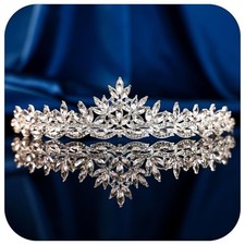 Silver Crystal Princess Queen Tiara - Bride Rhinestone C-1233-Silver White