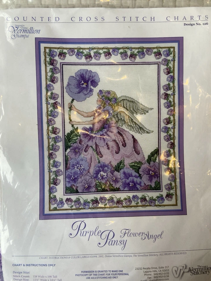 The Vermillion Stitchery Purple Pansy Angel Counted Cross Stitch Chart 126 - Image 2 of 4