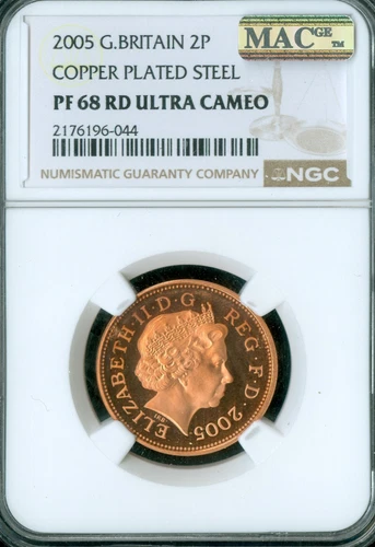 2005 GREAT BRITAIN 2 PENCE NGC PF68 UCAM RD MAC 2ND FINEST GRADE & SPOTLESS  .