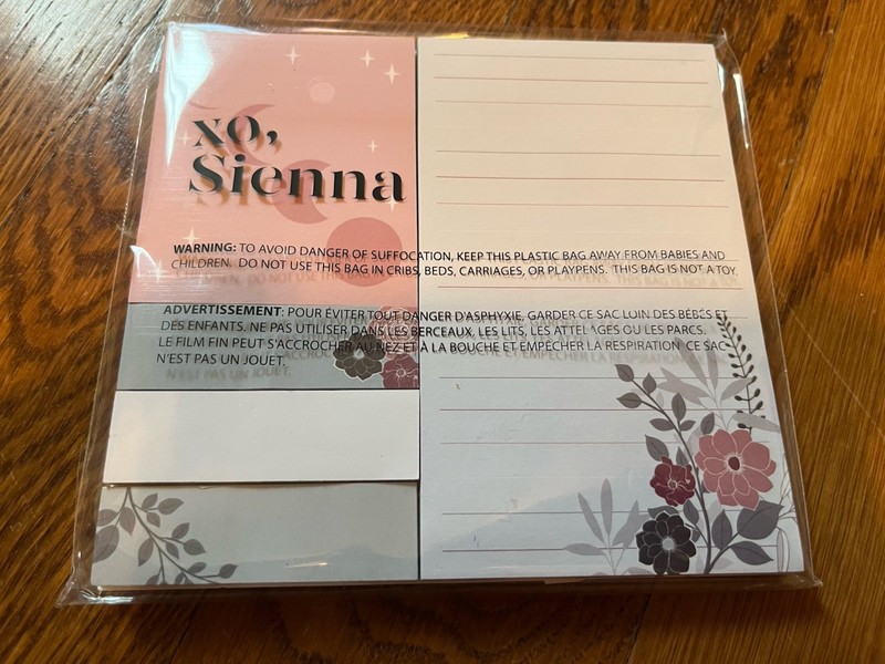 XO, SIENNA Sticky Notes Set - 250 Total - 50 Each Lg, Md, Sm New And Sealed!