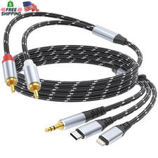 3 in 1 3.5mm to RCA Lightning Audio Cable Adapter 6FT for iPhone iPad