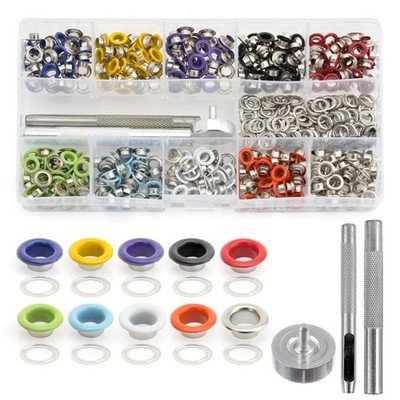 400 PCS Metal Eyelets Grommets Kit 3 Install Tools Storage Box 3/16 Inch 5mm