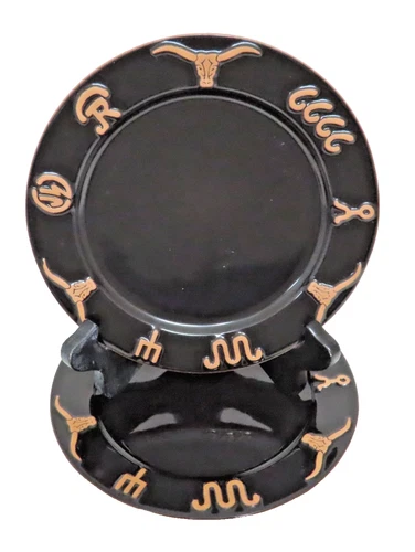 Frankoma King Ranch Black Set of 2 Salad Plates 7.75 in Longhorn Pottery