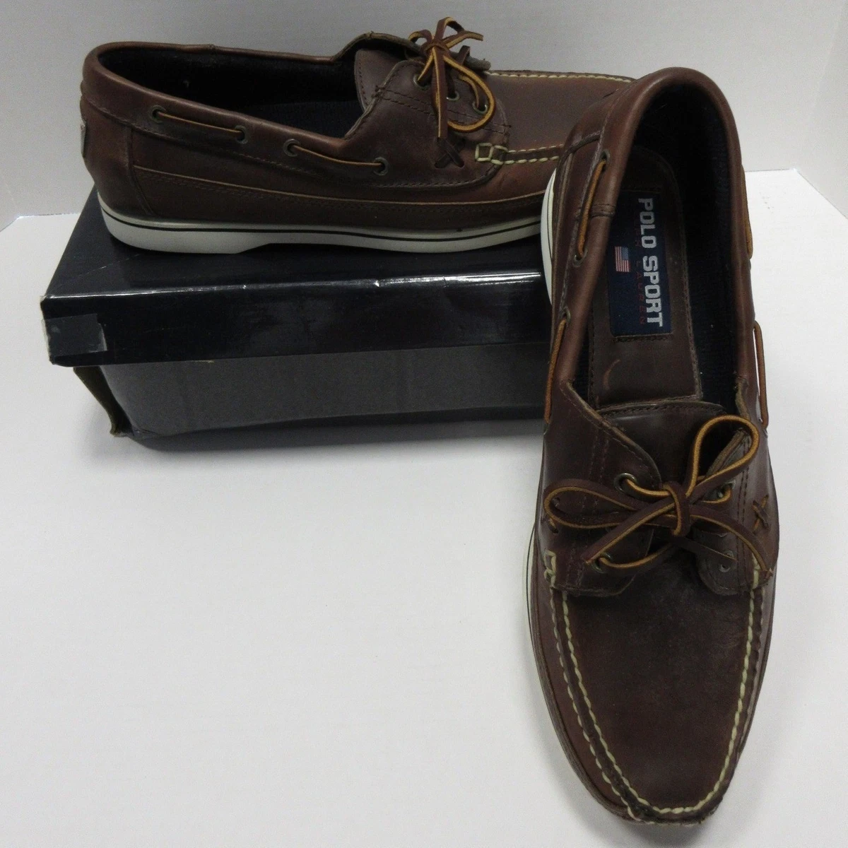 Men\'s Polo Ralph Lauren Canvas Leather Loafers Green‎ & Brown, Size 9D Boat Shoe Vintage 90s Polo Ralph Lauren Lander Canvas | Mercari main image 4