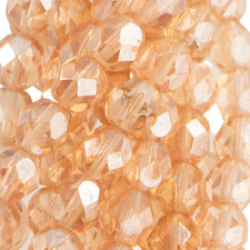 6mm Czech Faceted Luster Rosaline Firepolish Glass Beads 25