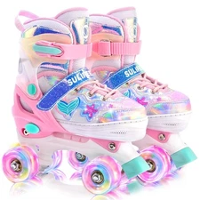 SULIFEEL Kids Roller Skates Girls Boys Light Up Wheels Adjustable Toddler Beg...