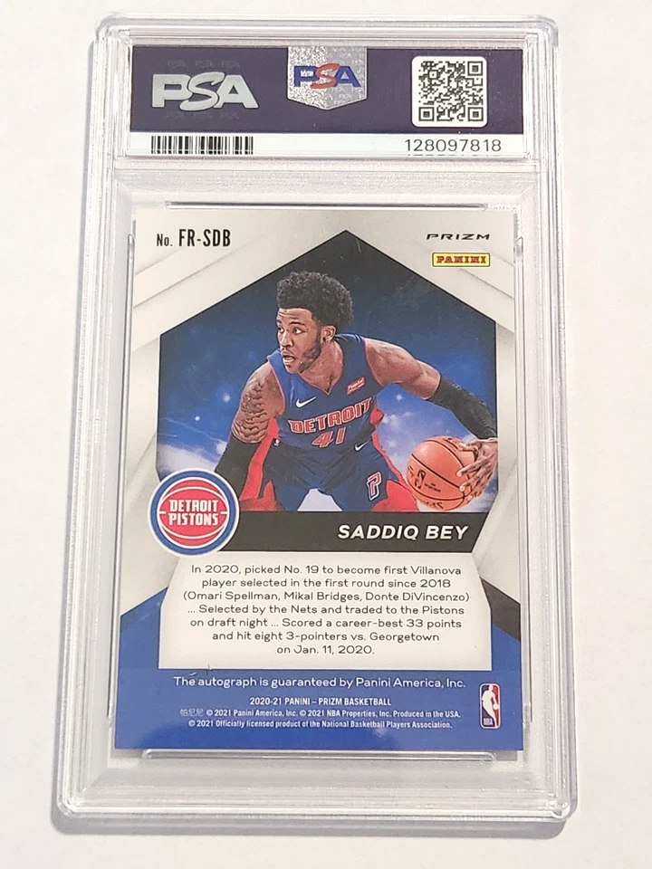 2020 PANIN I PRIZM SADDIQ BEY FAST BREAK ROOKIE AUTO. #FRSDB PSA 10 - Image 2 of 2