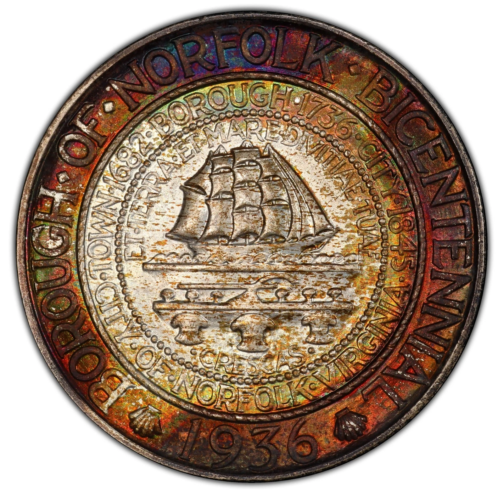 1936 Norfolk 50c Commemorative - PCGS MS68 CAC - REMARKABLE COLOR! SPECTACULAR!
