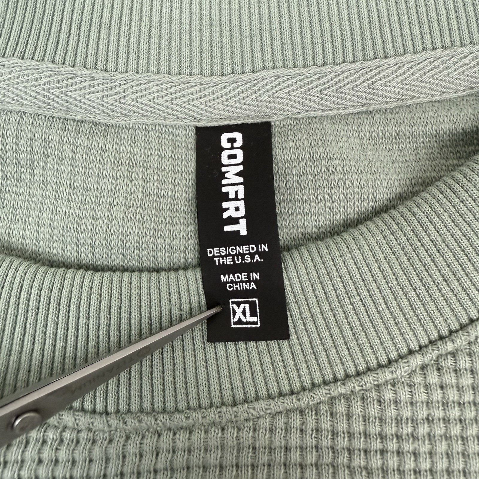 Comfrt Mens XL Seafoam Green Waffle Knit Lightweight L/S Minimalist Pullover