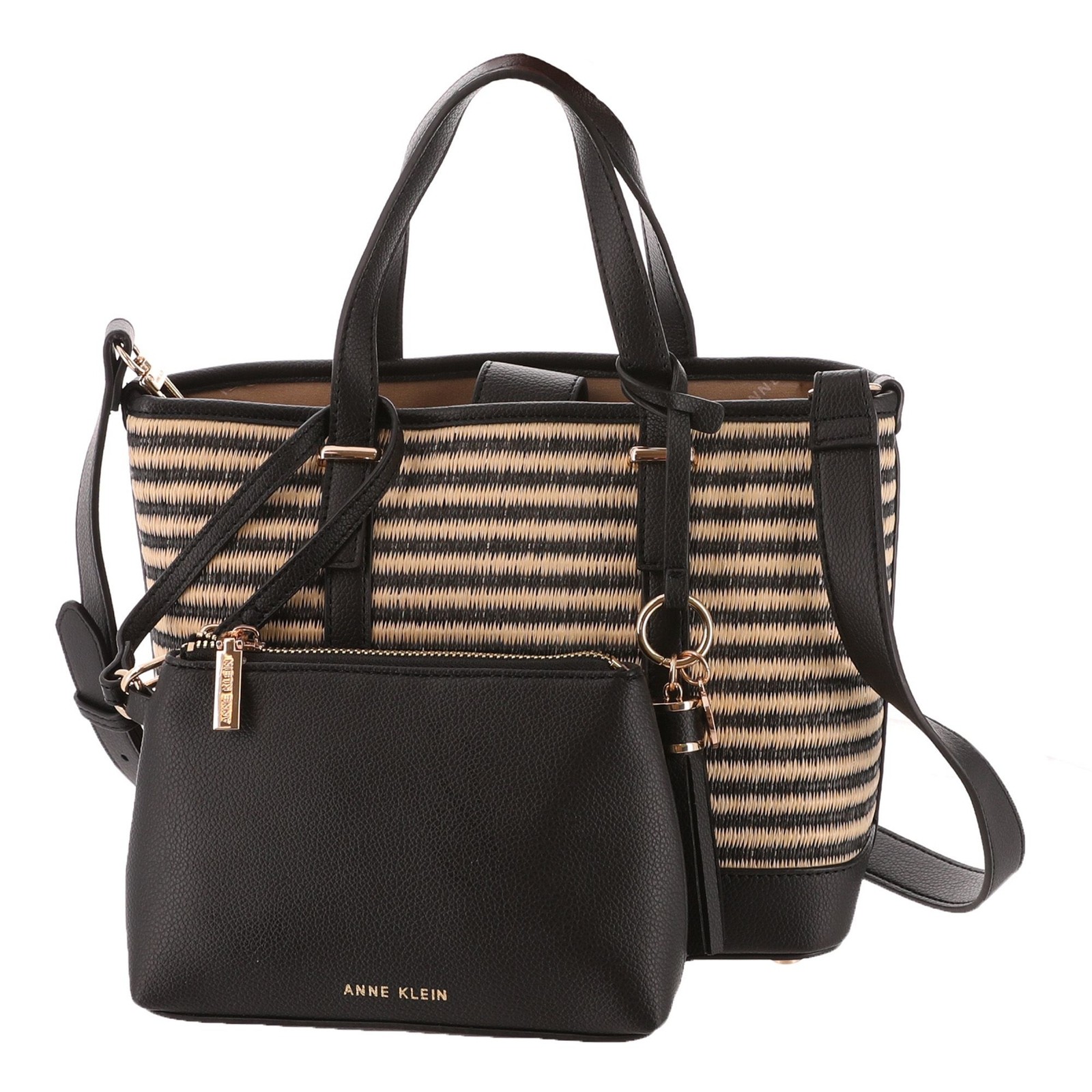 Мини-ручка Anne Klein сверху с сумочкой и съемным ремешком в черную полоску 12490₽