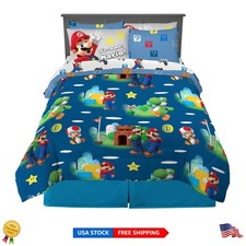 Soft Microfiber Super Mario 7 Piece Bedding Set for Kids - Queen Size Comforter