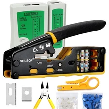 Pass Through RJ45 Crimp Tool Kit: 50 Connectors & Tester for Effortless Crimping