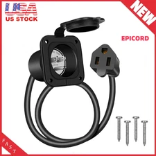 15 Amp Flanged Inlet 125V NEMA 5-15 RV Shore Power Inlet Plug Port Waterproof