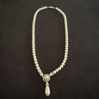 Vintage Faux Pearl & Rinestone Necklace With Faux Pearl Pendant 9" — photo 1