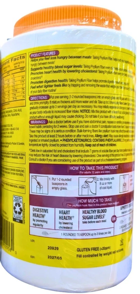 Kirkland Signature Sugar-Free Psyllium Fiber Supplement Powder 180 Doses - Image 3 of 3