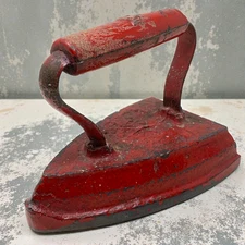 Vintage C XX Sad Iron 5 Pounds Red Shabby Paint Primitive Farmhouse Cottage