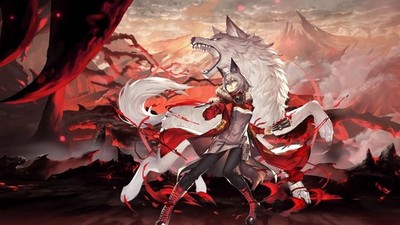Anime anime girls wolf ears knife mountains Playmat Gaming Mat Desk Game Desk