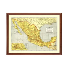 Old Map of Mexico 1943 - Vintage Mexico Art Wall Decor