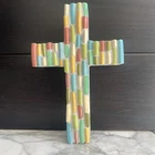 Handmade in USA CROSS Made w/ 7 VINTAGE COLORS from FIESTAWARE Saucer Shards