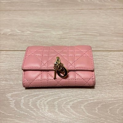 DIOR Trifold Wallet My Dior Glycine Pink Leather Used No Box DIOR Trifold Wallet My Dior Glycine Pink Leather Used No Box