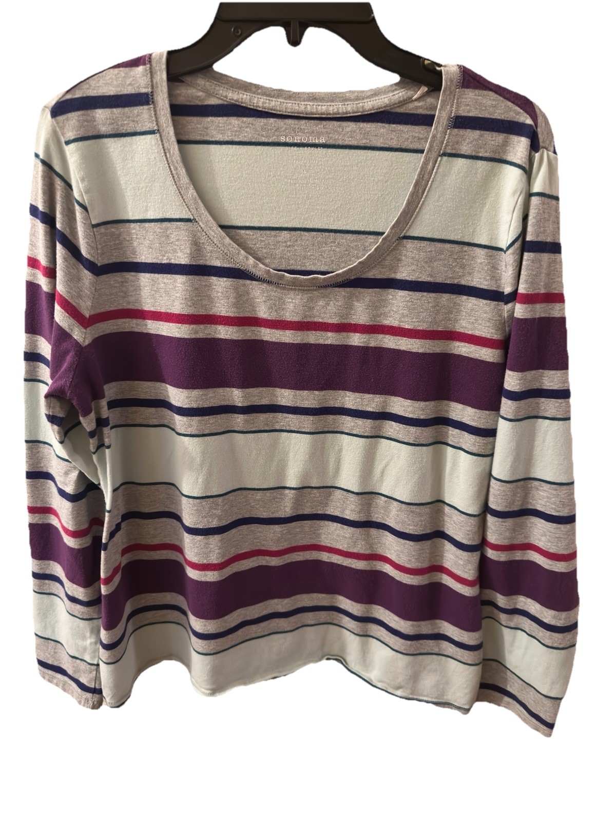 Women’s Scoop Neck Everyday Horizontal Striped Everyday Long Sleeve Tee Size XL