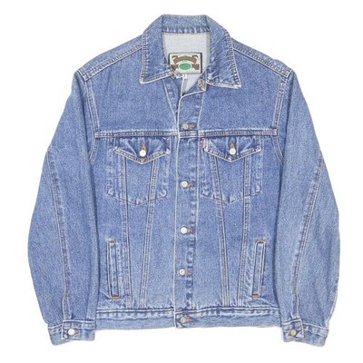 EXIT Herren Blaue Jeansjacke Baumwolle Knopf Klassisch Tasche S