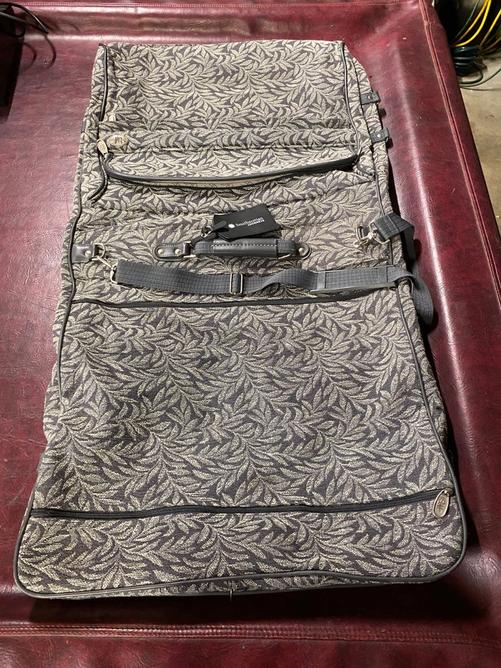 VTG Designer Diane Von Furstenberg Luggage Garment Bag Gray Leaf Tapestry Pocket - Image 3 of 4