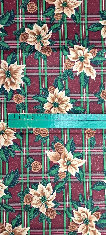 Holiday Fabric Springs Creative Poinsettia Plaid Sparkles Background 3 yds 44" W - Image 2 of 3
