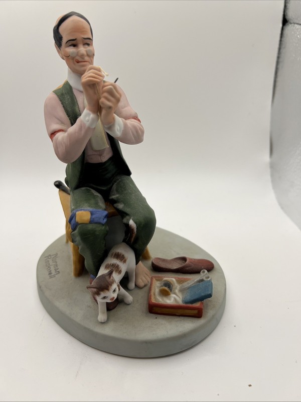 The 12 Norman Rockwell Figurines "Man Threading A Needle" Danbury Mint Sep 1980