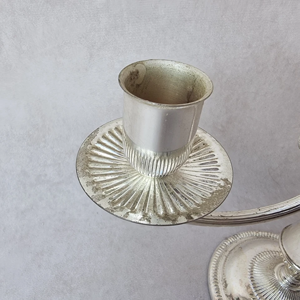 Candélabre Ancien en Métal Argenté – 3 Bras – Bougeoir Style Classique Chic - Photo 2/4
