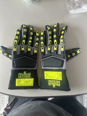 Premium Defense Monster Grip Work Gloves Reflective Gauntlet Armored Fingers LRG