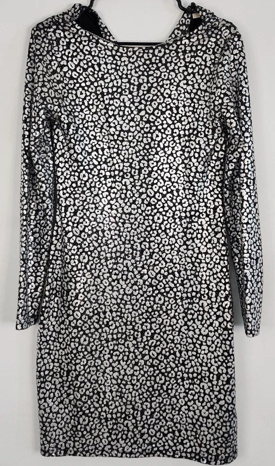 Michael Kors 全新带标签女式长袖银色/黑色猎豹连衣裙 S 码 MSRP $125