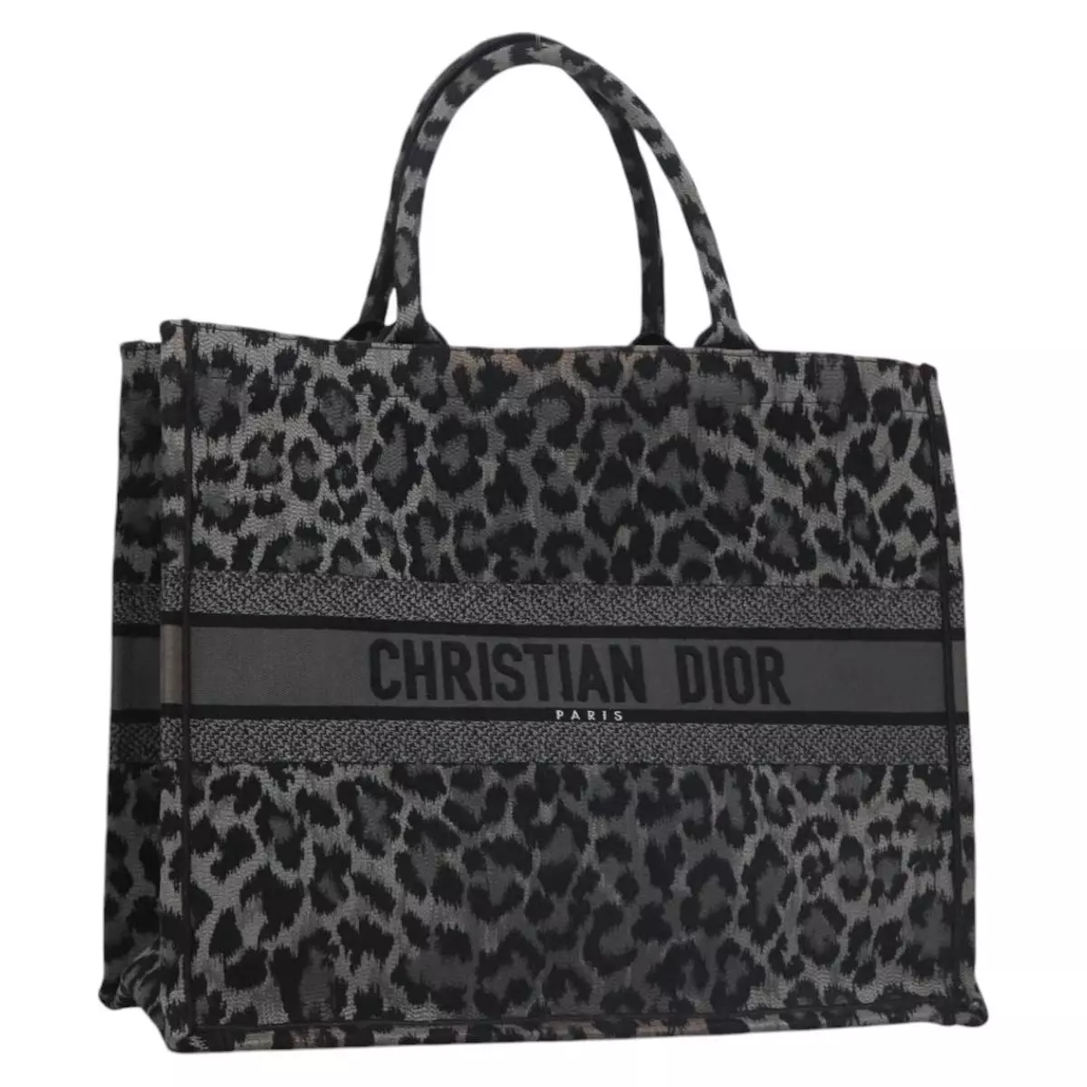 Sac fourre tout Christian Dior livre léopard toile noir authentique nb210