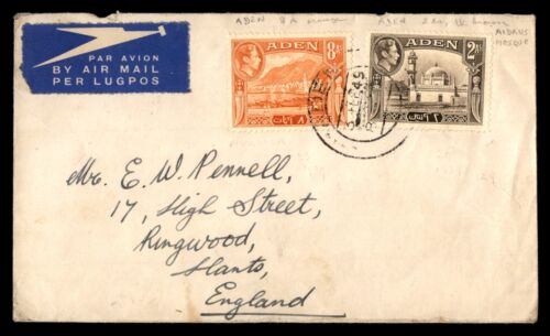 Mayfairstamps Aden 1949 to Ringwood England Dual Frank commercial Airmail Cover - Zdjęcie 1 z 2