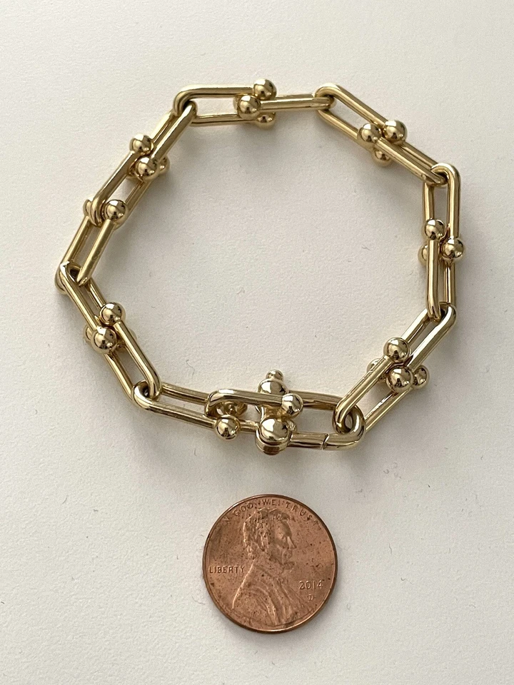 Pulsera Gruesa Oro Ecuestre U Eslabones Cadena Pavimentar Estación Brazalete Eslabones Pavimentado Foto 2 de 4