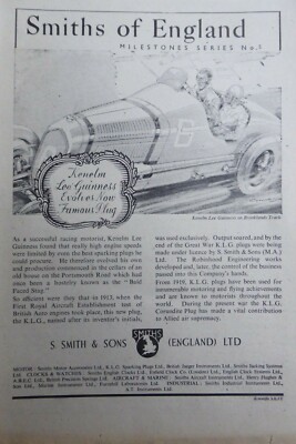 6/1945 PUB SMITHS KENELM LEE GUINNESS BROOKLANDS TRACK KLG PLUGS ORIGINAL AD
