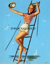 1943 Art Deco Jules Erbit Sexy Sailor Girl Ship Ahoy PinUp Print Nautical Themed