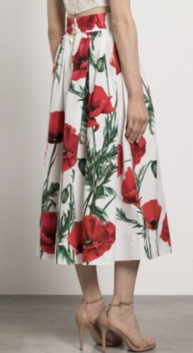 Dolce & Gabbana Rock Rot Mohn Baumwolle A-Linie Maxi Lang Popeline 44IT UK12 L - Bild 4 von 5