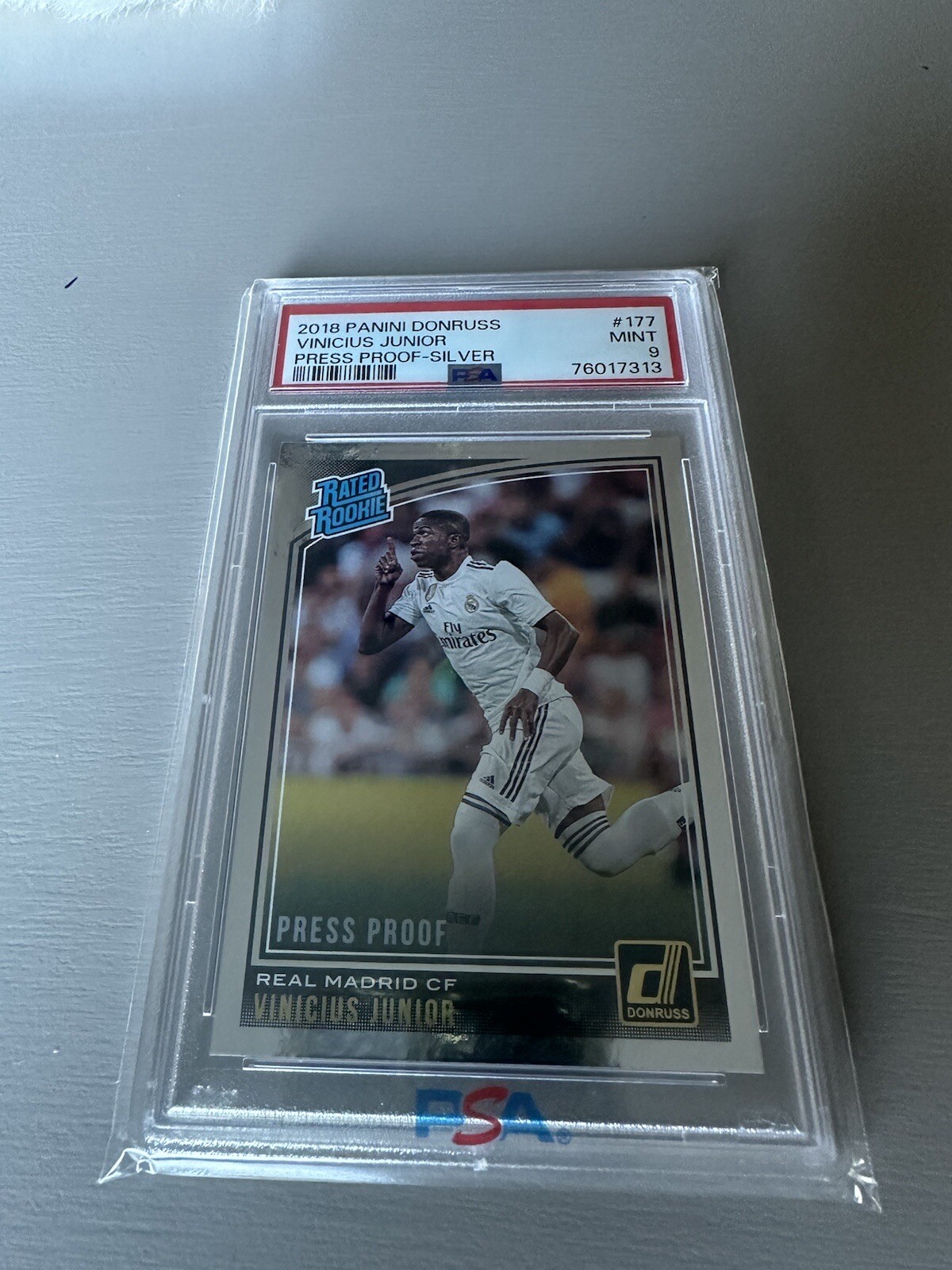 VINICIUS JUNIOR 2018-19 PANINI DONRUSS PRESS PROOF SILVER RATED ROOKIE RC PSA 9
